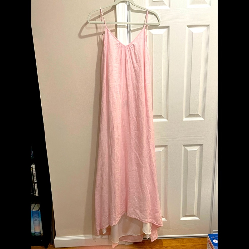 Pink linen backless sundress NWT